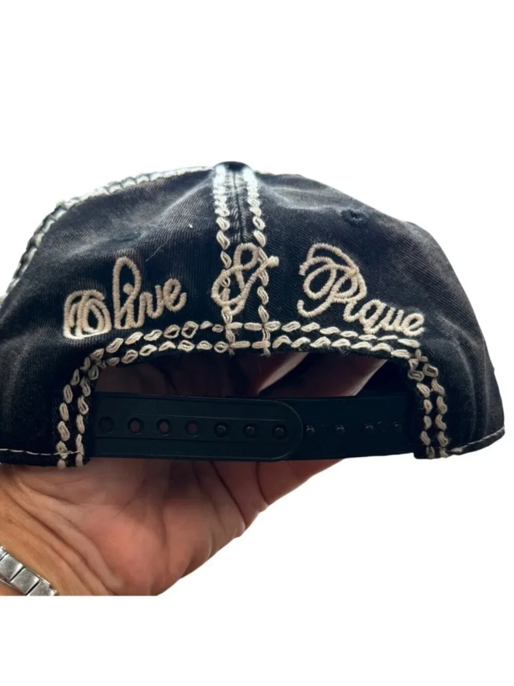 Olive & Pique Orange Distressed Baseball Cap with Huge Rhinestone Flower Bling
